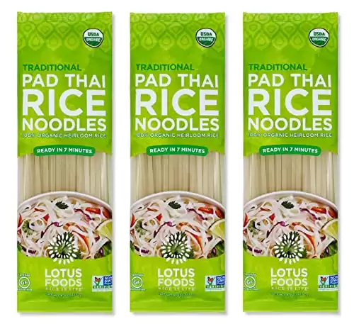 Lotus Foods Traditional Pad Thai Rice Noodles - Pad Thai Noodles, Asian Noodles, Gluten Free Noodles, Rice Noodles, Whole Grain, USDA Organic - 8 Oz (Pack of 3)